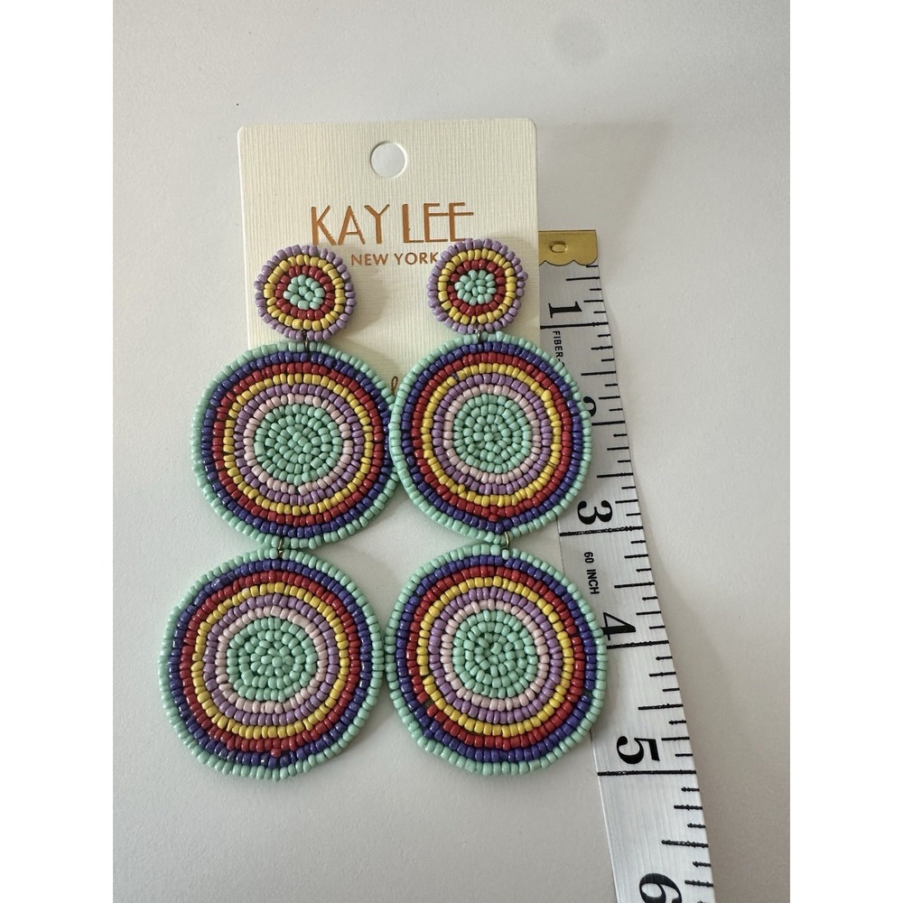 Kay Lee New‎ York Pierced Earrings Bead Boho Geometric Drop Dangle Statement New - Picture 5 of 5
